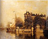 Moored Sailing Vessels Along A Quay, Amsterdam by Johannes Christiaan Karel Klinkenberg